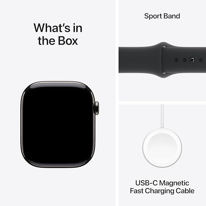 Apple Watch Series 10 [GPS + Cellular 46mm] with Slate Titanium Case with Black Sport Band - M/L. Fitness Tracker, ECG App, Always-On Retina Display, Water Resistant with AppleCare+ (2 Years)