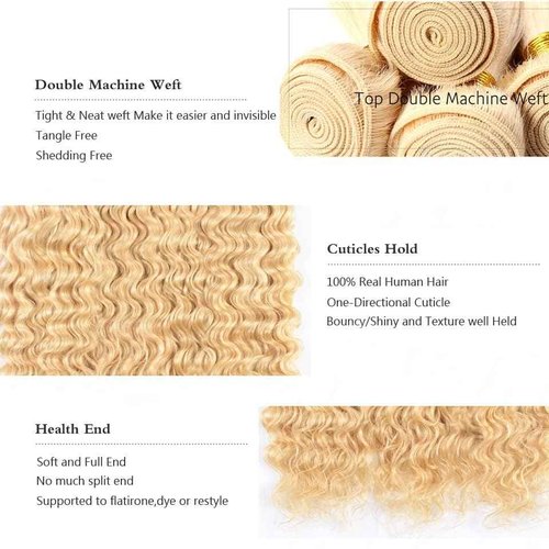 Giginger Brazilian Human Hair Bundles 22 24 26 Inch Blonde 613 Color Deep Wave Bundles Human Hair Unprocessed Virgin Quick Weave Hair for Black Women