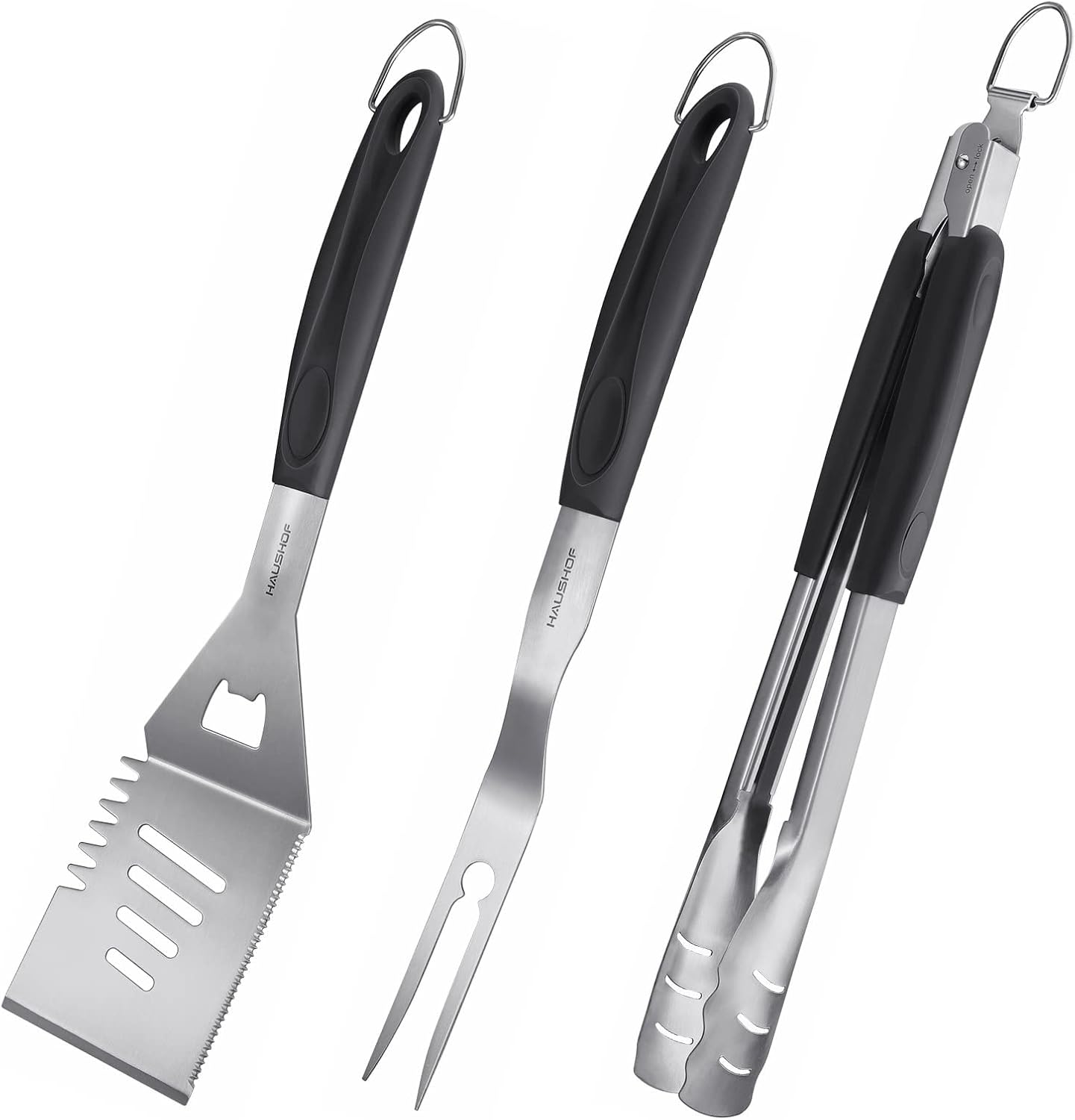 HAUSHOF Large Grill Accessories Heavy Duty BBQ Set Gifts for Men/Women - Premium Stainless Steel Spatula, Fork & Tongs, Barbecue Utensils Tool Kit Gift for Grilling Lover Outdoor