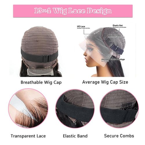 QWedafy Straight Lace Front Human Hair Wig Pre Plucked 200 Density Glueless Natural Black Straight Wig Human Hair 13x4 HD Lace Frontal Wigs for Women (24 Inch)