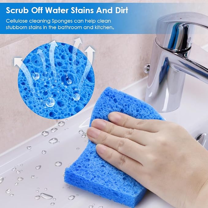 8PCS Blue Dish Washing Kitchen Sponge, Compressed Pack, Save Space | Non Scratch Scrub Sponge, Compressed to Save Space, Sponges for Cleaning Kitchen and Bathroom, Cleans Quickly and Well