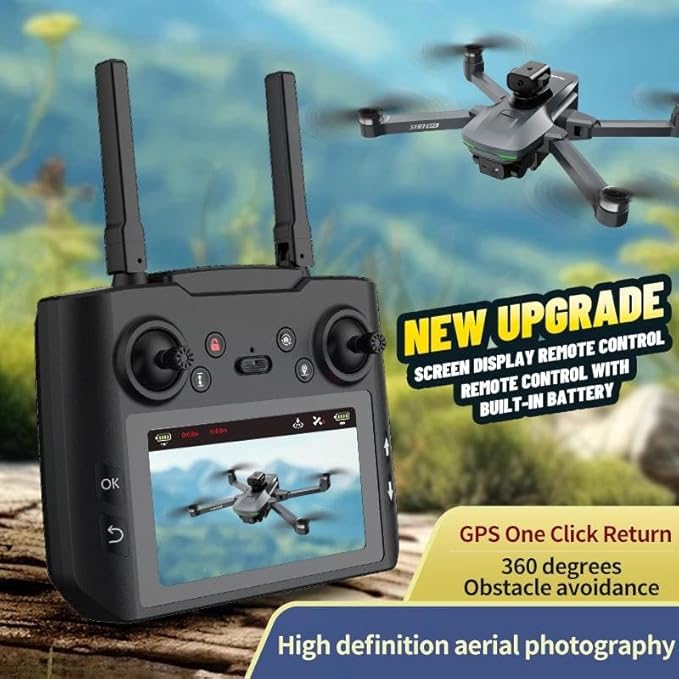 GPS Drone with 4K Dual Camera for Adults, FPV RC Quadcopter with 4.5" Large Screen Remote Control, Brushless Motor, Auto Return Home, Follow Me, 2 Batteries and Carrying Case