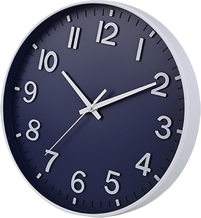 HZDHCLH Wall Clocks Battery Operated,Wall Clock Navy Blue,10 inch Wall Clock Silent Non Ticking Modern 3D Numbers for Kitchen Bedroom Living Room Office Classroom Decor
