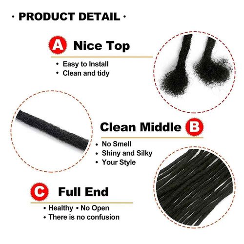 Dreadlock Extensions Human Hair Loc Extensions Dreads Extensions for Men Women 0.4 cm 10 Inch 60 Strands Handmade Permanent Locs Extension Natural Black Soft Locs Hair Extensions Can be Dyed Bleached