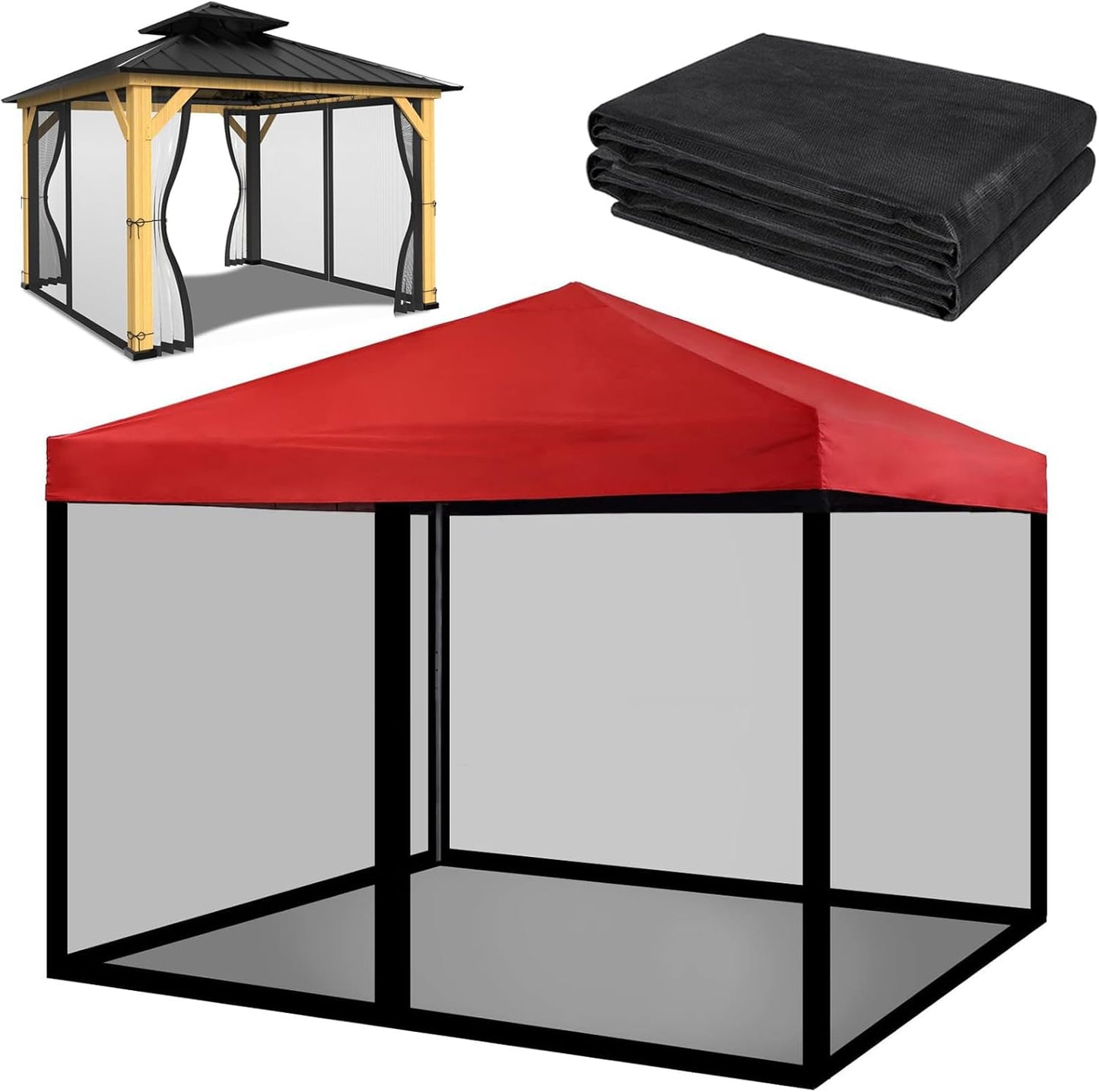 10x10 Mosquito Net with Zipper for Patio Camping Gazebo and Canopy Tent, Outdoor Gazebo Replacement Mosquito Netting Tent Screen Wall, Ultra Fine Mesh(Only Net No Frame)