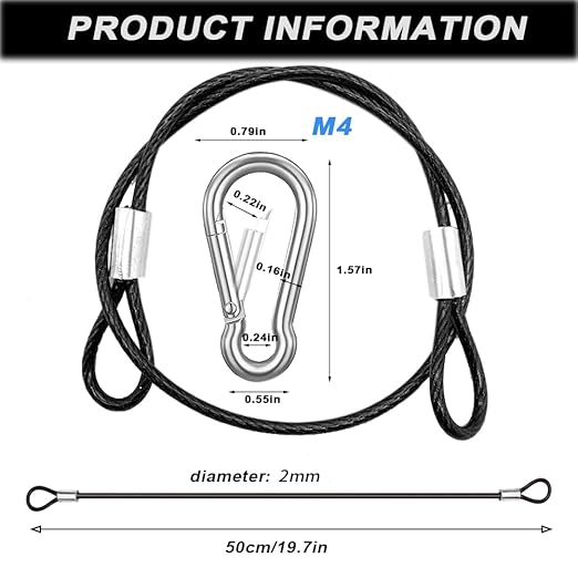 10 Pack 20 Inch(50cm) Stainless Steel Tethers with 4 Pcs Spring Snap Hook Clips, Steel Wire Cable with Loops Vinyl Cover Coated Short Rope Lanyard Lock Tether Chains, 2 Colors