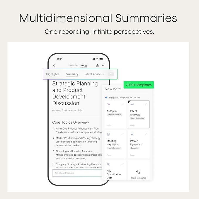 Plaud Note AI Voice Recorder, Note Taker w/Case, App Control, Transcribe & Summarize with AI, Support 112 Languages, for Meetings, Calls, Lectures, Professionals, Teams, Silver, Non-Pro Version