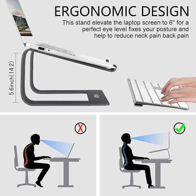 Urmust Laptop Stand for Desk - Ergonomic Computer Stand Riser Holder for MacBook Air Pro, Dell, HP, Lenovo, Samsung, Alienware Laptops 11-15.6" (Black, Up to 15.6" Laptop)