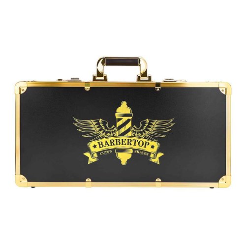 BARBERTOP Professional Barber Supplies Case, Barber Cases for Clippers and Supplies, Hairdressing Tools Storage Case with Handle and Secure Numlock, Barber Travel (Golden)