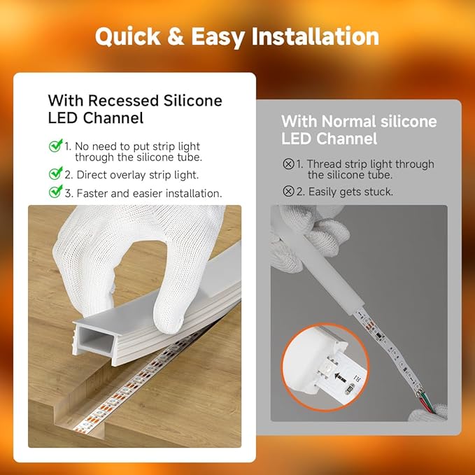 BTF-LIGHTING Silicone LED Channel System 49.2Ft Flexible Milky White Cover DIY Spotless Tube for ≤5mm Width LED Strip,Neon Rope Light Channel Diffuser, for Kitchen Cabinet, Room, Patio(No LED Strip)