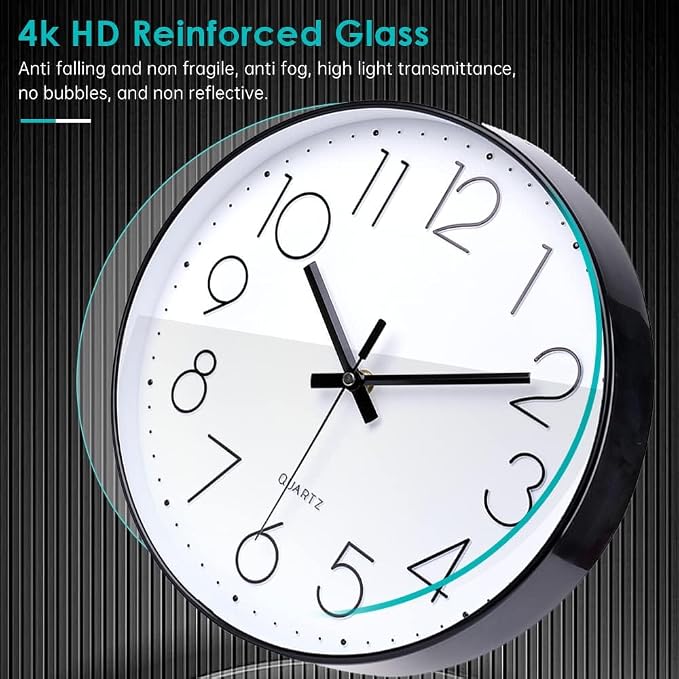 jomparis Small Wall Clock Black Wall Clocks Silent Non-Ticking for Bedroom Bathroom Kitchen(8 Inch)