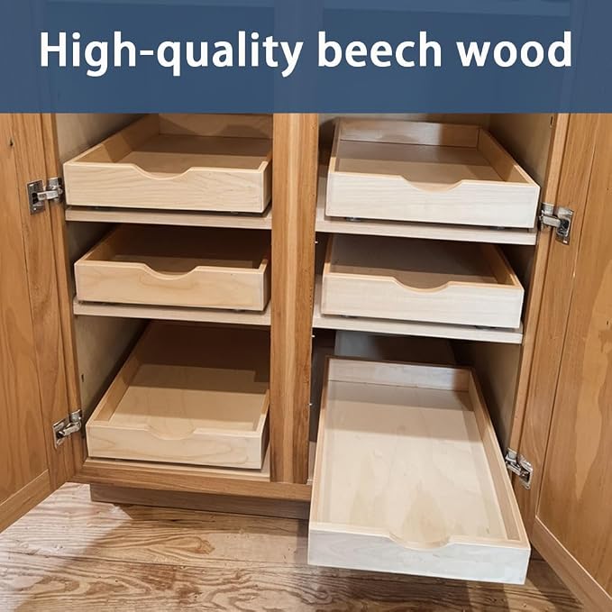 Pull Out Cabinet Drawers - 9x2 Size Options (10-29'W,18-21'D), Pre-Assembled with Soft Close Slides, Solid Beechwood, Easy Installation(10'W x 18'D)