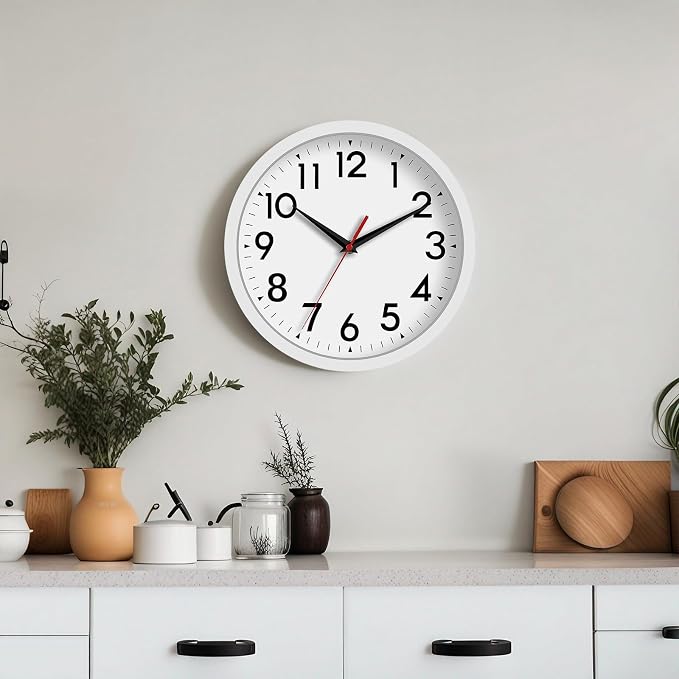 DAXSMY 12 Inch Wall Clock Battery Operated Silent Non Ticking Analog Modern Decorative for Office Kitchen Outdoor Living Room Classroom Bedroom Bathroom School(White)