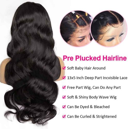 Wingirl 13×5 Lace Front Human Hair Wigs for Women 12A HD Transparent Body Wave Lace Front Wigs Human Hair Pre Plucked Bleached Knots (18 Inch (Pack of 1), 220% 1B# Color)