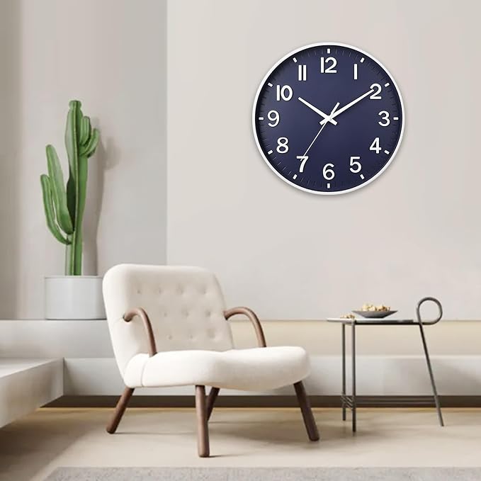 HZDHCLH Wall Clocks Battery Operated,Wall Clock Navy Blue,10 inch Wall Clock Silent Non Ticking Modern 3D Numbers for Kitchen Bedroom Living Room Office Classroom Decor