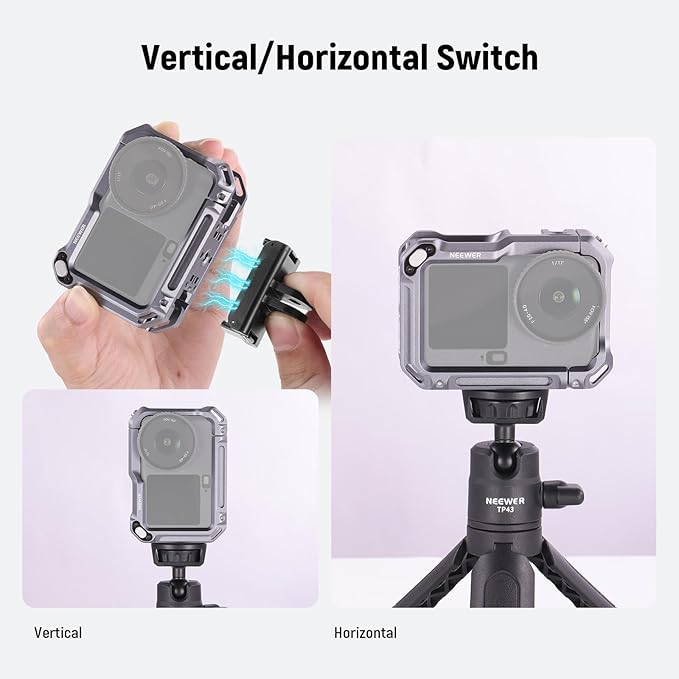 NEEWER Protective Cage Compatible with DJI Osmo Action 6, Aluminum Quick Release Expansion Frame Case Action Camera Accessories, 1/4" Thread & Cold Shoe for Tripod Selfie Stick Mic LED Light, AC049