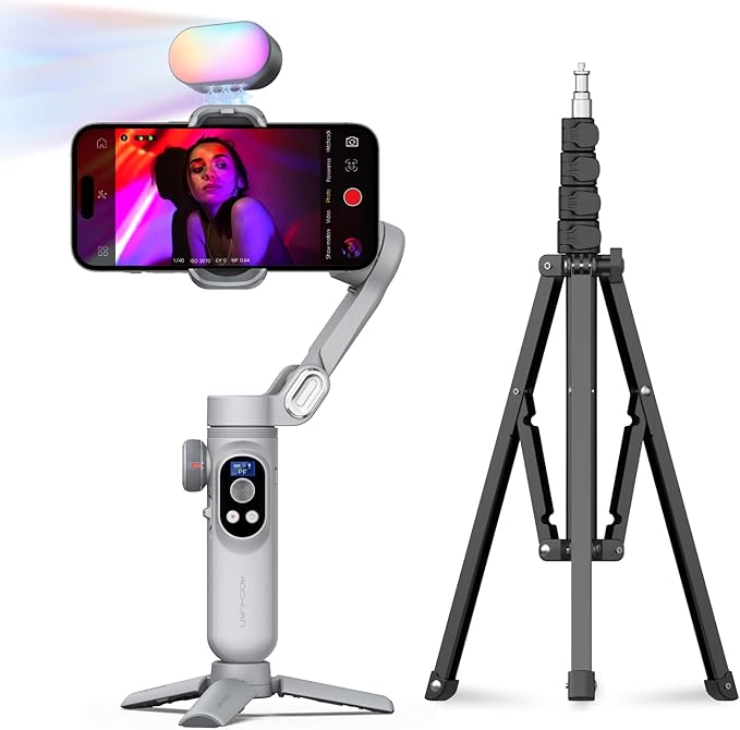 AOCHUAN 3-Axis Gimbal Stabilizer for Smartphone Smart X Pro Kit Gray & T20 Complete Tripod