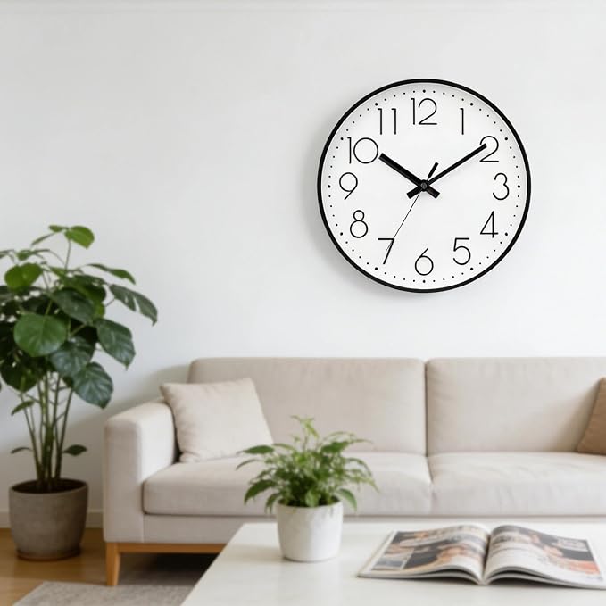 DAXSMY Wall Clock - 12 Inch Silent Non-Ticking Modern 3D Wall Clocks Battery Operated - Decorative Clock for Kitchen, Home Office, Bathroom, Bedroom, Living Room(White)