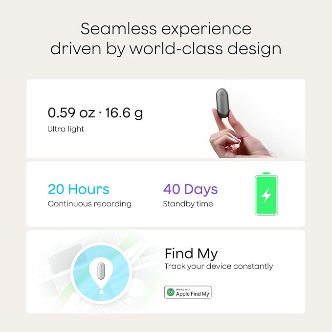 Plaud NotePin Voice Recorder, AI Voice Recorder, AI Note Taker, AI Transcribe & Summarize, Support 112 Languages, for Meetings, Lectures, Professionals, Teams, Lunar Silver, Non-S Version