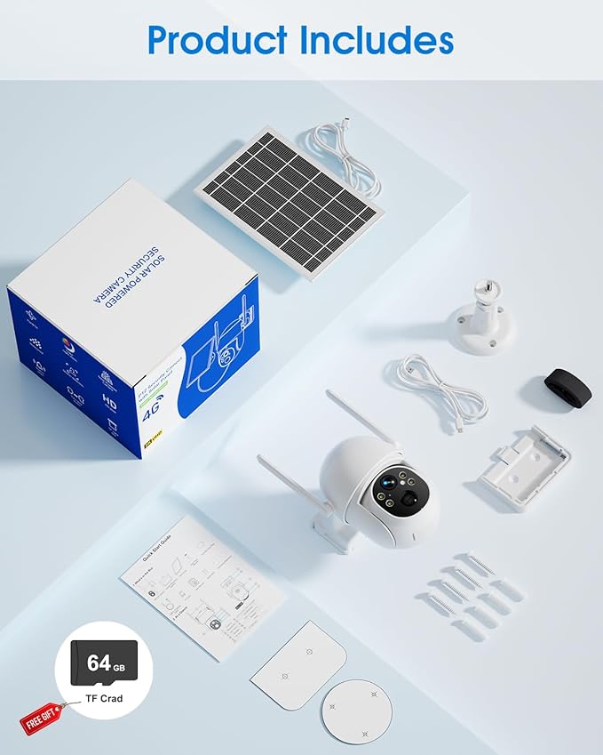 SANSCO 4G LTE Cellular Solar Security Camera Wireless Outdoor, Lifetime Free Unlimited Data, NO WiFi 2K Color Night Vision, PTZ 360 View, 2 Way Audio, Motion Detection, Built-in SIM Card, 64G TF Card