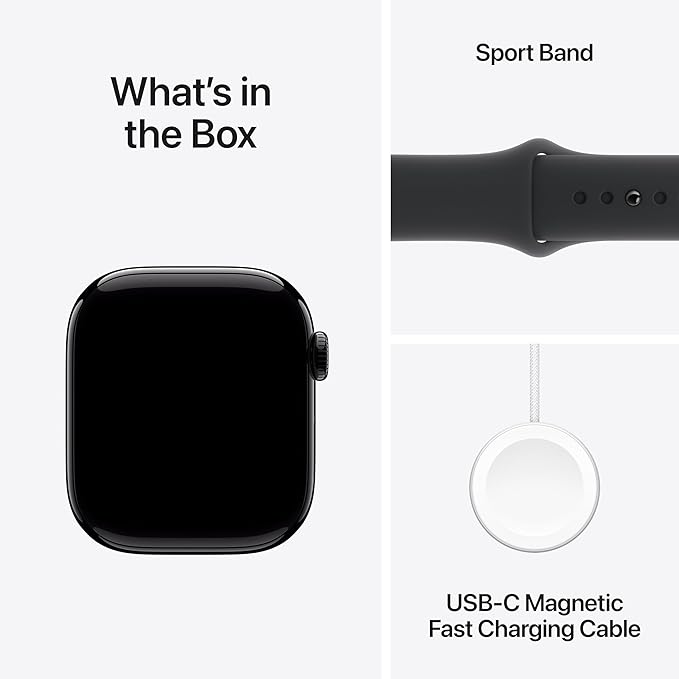 Apple Watch Series 10 [GPS 42mm case] Smartwatch with Jet Black Aluminum Case with Black Sport Band - S/M. Fitness Tracker, ECG App, Always-On Retina Display, Water Resistant