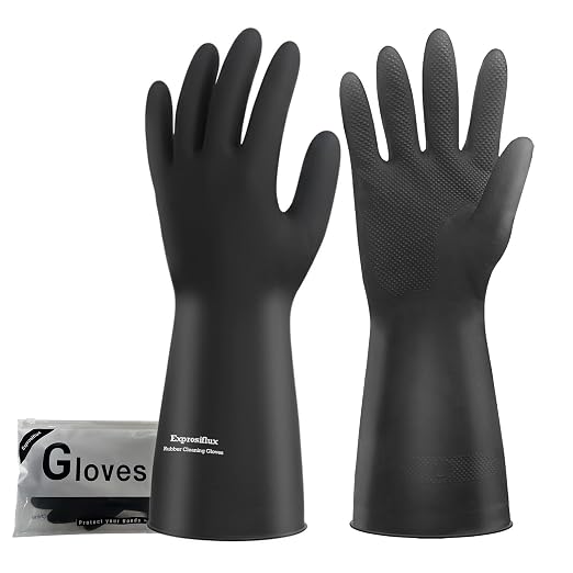 Heavy-Duty Thick Black Rubber Cleaning Gloves, 2 Pairs, M | Reusable & waterproof black/orange dual layers. Non-slip design for dishwashing, kitchen cleaning, and auto care.