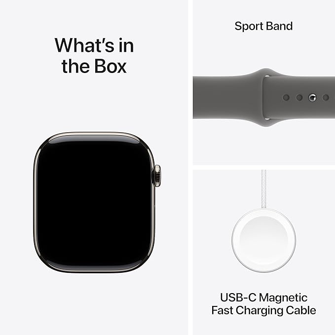 Apple Watch Series 10 [GPS + Cellular 46mm] with Natural Titanium Case with Stone Gray Sport Band - M/L. Fitness Tracker, ECG App, Always-On Retina Display, Water Resistant with AppleCare+ (2 Years)