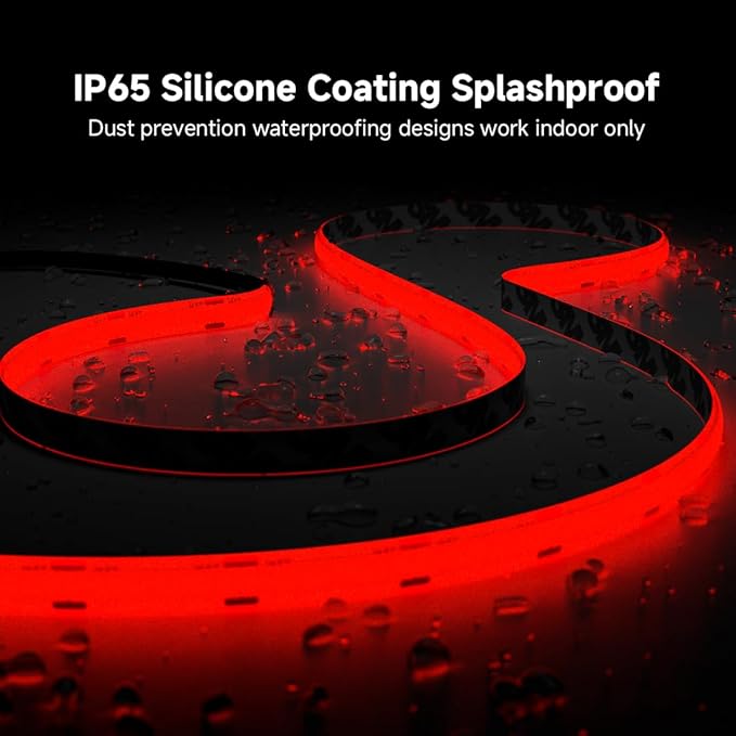 BTF-LIGHTING FCOB IP65 Waterproof Red Color COB LED Strip 16.4FT DC12V 480LED/m 8mm Width Flexible High Density CRI 90+ Dimmable LED Light for Home Indoor Decor(No Controller or Adapter)