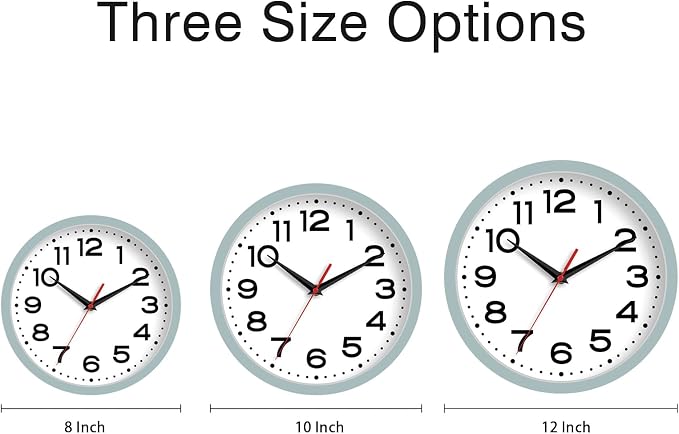 Roymnie Wall Clock Silent Non-Ticking Modern Clock Battery Operated10 Inch Small Classic Analog Decorative for Kitchen, Bathroom, Office, Bedroom, Home(Blue Gray)