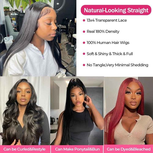 Yuyongtai Lace Front Wigs Human Hair 22 Inch Straight 13x4 HD Transparent Lace Frontal Wigs Pre Plucked With Baby Hair 180% Density Brazilian Virgin Hair Wigs