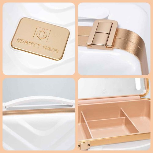 ZhenGuiRu Makeup Case with LED Lighted Mirror, 11.5''x 8.7'' Portable Travel Makeup Organizer, Toiletry Storage Makeup Bag Gift for Lady, DIY Dividers Makeup Box with 5X Magnifying Mirror (White)