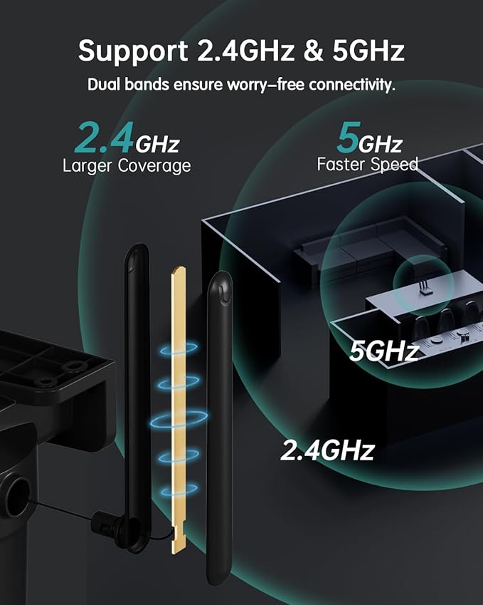 ZUMIMALL 2.5K Wired cameras for home security, 2.4G/5G WiFi Outdoor Security Camera, 5MP, 24/7 Recording, AI Motion Detection, Cloud & SD Card Storage, 2-Way Audio, 360° PTZ Auto Tracking, IP66, Black