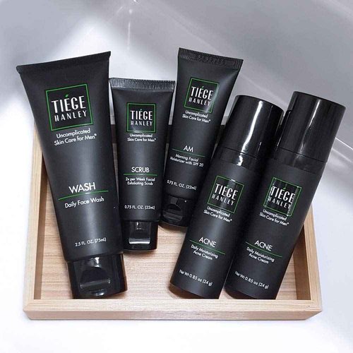 Tiege Hanley | Acne System Level 2 | Dermatologist Recommended Formula: Face Wash, AM Moisturizer with SPF20, Exfoliating Scrub and 1.6% Salicylic Acid Cream 2X | Uncomplicated Skin Care for Men