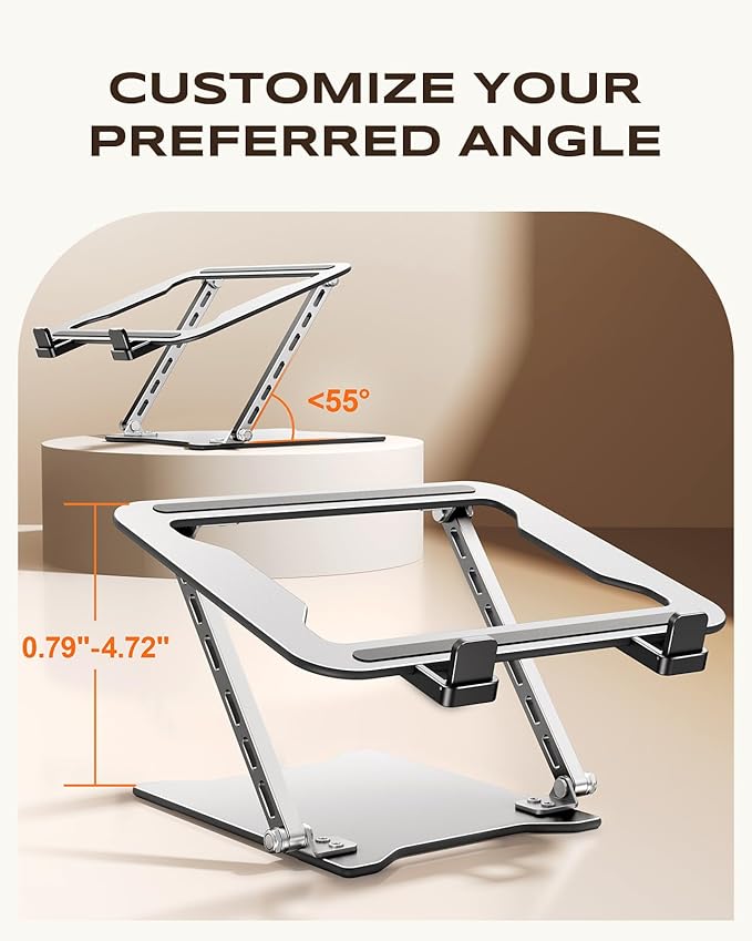 RIWUCT 2026 Ultra-Slim Portable Laptop Stand for Desk, Height Adjustable & Dual-Bar Support Laptop Riser Holder, Ventilated Computer Stand Mount, Compatible with MacBook/Dell/HP(10-15.6")
