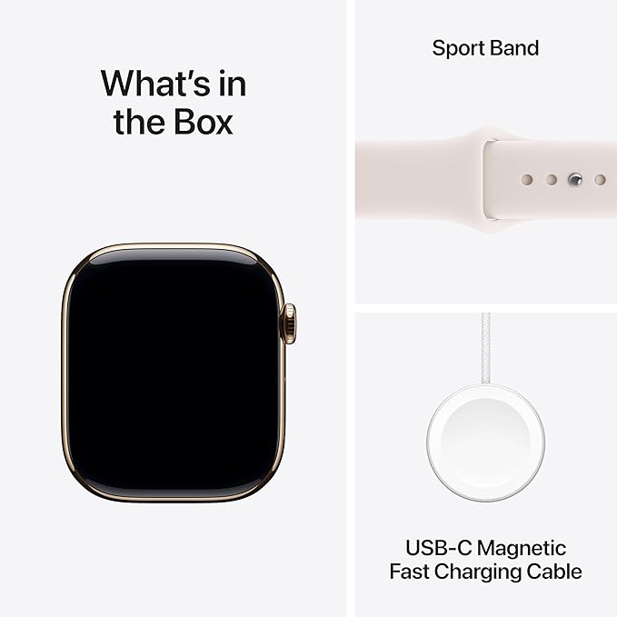 Apple Watch Series 11 [GPS + Cellular 46mm] Smartwatch with Gold Titanium Case with Light Blush Sport Band - M/L. Sleep Score, Fitness Tracker, Health Monitoring, Always-On Display, Water Resistant