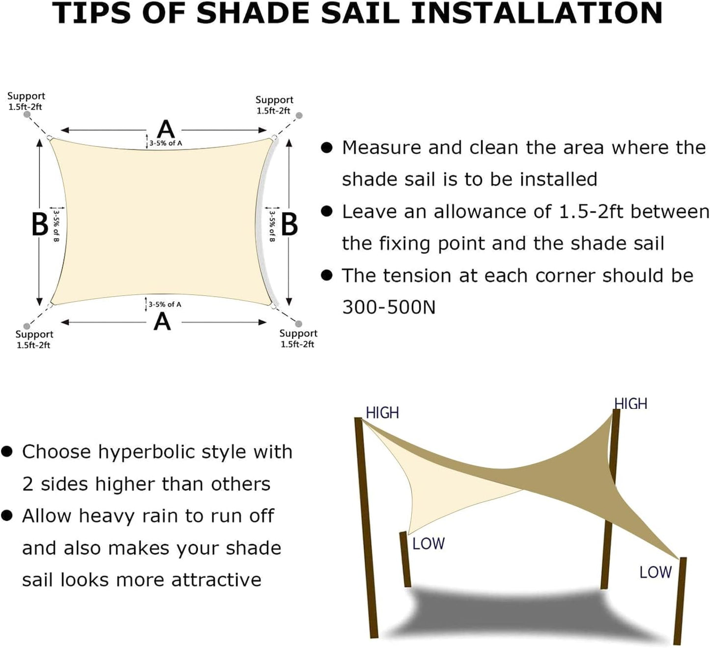 KANAGAWA 6'X20' Cream Custom Size Sun Shade Sail Rectangle UV Block Canopy Cover for Patio Backyard Lawn Garden Outdoor (Customized Available)