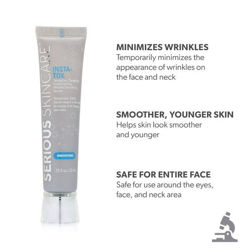 Serious Skincare INSTA-TOX Instant Wrinkle Smoothing Skin Serum TRIO - Temporarily Tightens Face - Instantly Reduce Appearance of Lines, Wrinkles & Large Pores - For Women & Men - .75 Fl. Oz. (3Pack)