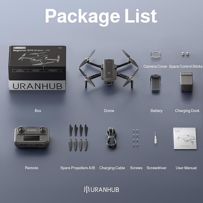UranHub G30 Drone with 4K UHD Camera for Adults, GPS Drones for Kids/Beginner, Auto Return/Beginner Mode/Brushless Motor/Intelligent Flight, Cool Toys for Men Boys(Under 249 g)