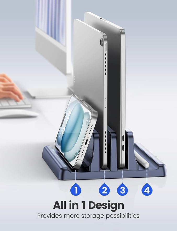 EAXBUX 4 in 1 Vertical Laptop Stand Holder,Adjustable ABS Plastic Desktop Management Notebook Dock,Vertical Laptop Stand Space-Saving for All MacBook/Surface/Samsung/HP/Dell/Chrome Book(White)