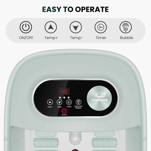 Snailax Collapsible Foot Spa with Heat, Foot Bath Massager with 8 Massage Rollers, Temperature Control, Bubbles, Pumice Stone, Foot Soaking Tub, Pedicure Foot Spa (Green)