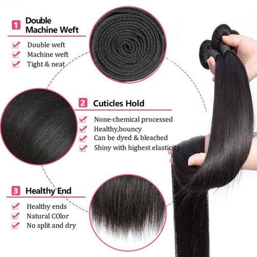 12A Straight Bundles with 2x6 Closure Human Hair 18 20 22 with 16 Inch 100% Unprocessed Brazilian Virgin Human Hair Weave Bundles with 2x6 HD Lace Closure