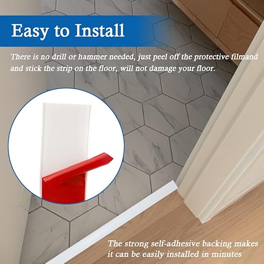 Floor Transition Strip Self Adhesive Floor Cover Strips Laminate 2" Wide Vinyl Flat Divider Transitions (5cm, 20Ft, White)