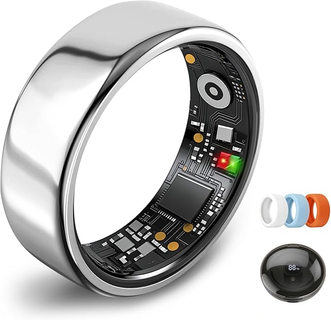 Smart Ring for Women Men,Fitness Tracker Ring,Heart Rate,Blood Oxygen,Step Tracker,Sleep Tracker,Meditation Assistance,No Subscription Fee,IP68 Waterproof Smart Ring for iphone&Android(Silver 11)