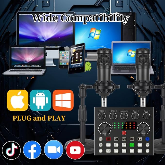 V8s for 2, V8s Voice Changer with BM-800 Podcast Microphone Bundle - Studio Condenser Microphone Perfect for Podcasting, Recording, Singing, Streaming and Gaming