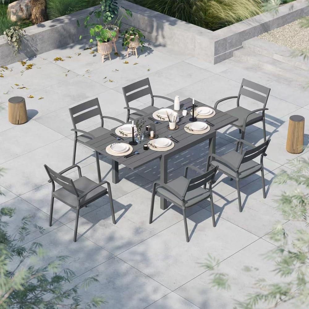 Soleil Jardin Aluminum Patio Extendable Dining Table, 35" - 71", Adjustable Indoor Outdoor Furniture Rectangle Table for 4-6 Person Porch Deck Garden,Dark-Grey