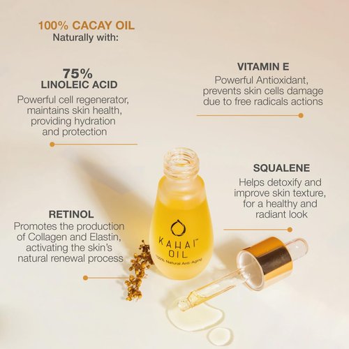 Kahai Oil Natural Anti Aging Face & Body Oil 100% Pure Cacay Cold Pressed Reduce Wrinkles & Fine Lines, Firms Skin, Elasticity Deep Hydration For Face, Neck, Decollete, Hands, Hair All Skin Types 50ml