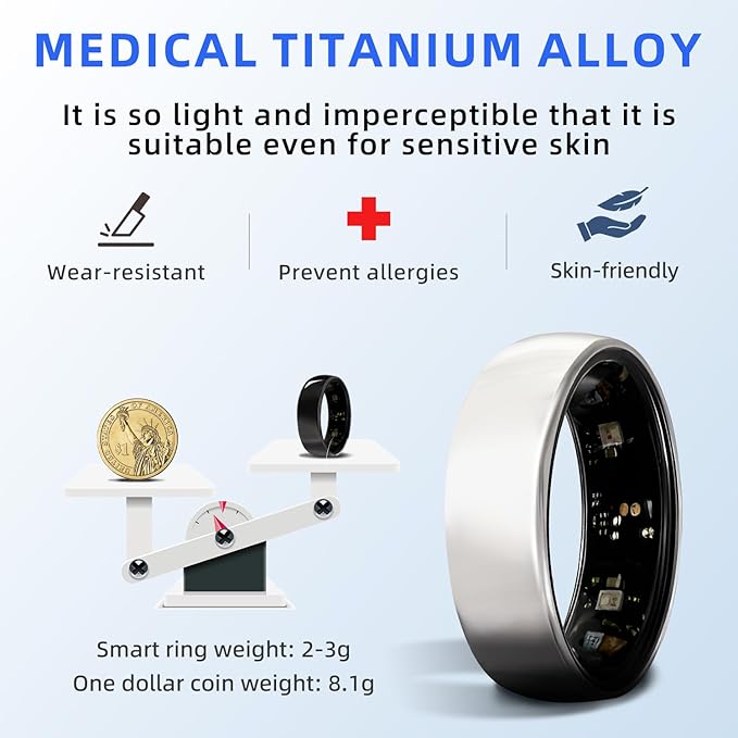 Smart Ring Titanium Fitness Sleep Tracker Health Monitoring Blood Pressure Blood Oxygen for iPhone and Android 7 Days Batterty Life (Rose Gold, 10) Full Charge First Use