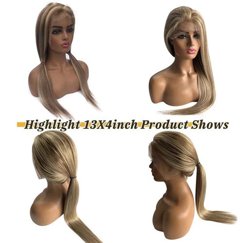 13x4 Transparent Brown Ombre Lace Front Wig Human Hair for Women,Highlight Ash Brown to Blonde Lace Front Wigs Glueless Straight Soft Brazilian Human Hair Pre Plucked Hairline with Baby Hair(#8/18/60)
