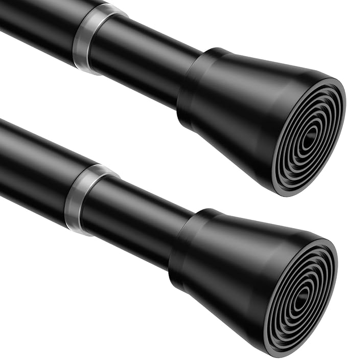 AIZESI Spring Tension Rods Adjustable Tension Curtain Rod Small Tension Rod No Drilling Expandable Spring Loaded Curtain Tension Rod（Black,36" to 63"-4Pcs)