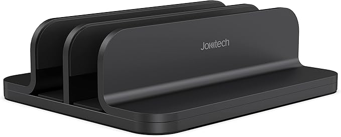 JOKItech Dual Aluminum Vertical Laptop Stand Organizer, Sturdy Notebook Computer Holder Stand Compatible with New Liquid Retina XDR Apple MacBook Air/Pro/Neo, Mac mini & iPad Pro - Black